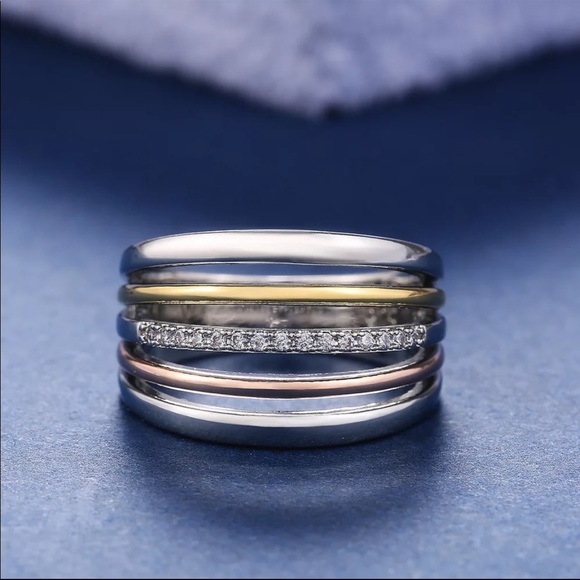 New 925 Silver Three Color Diamond 💍 Ring - Picture 2 of 6